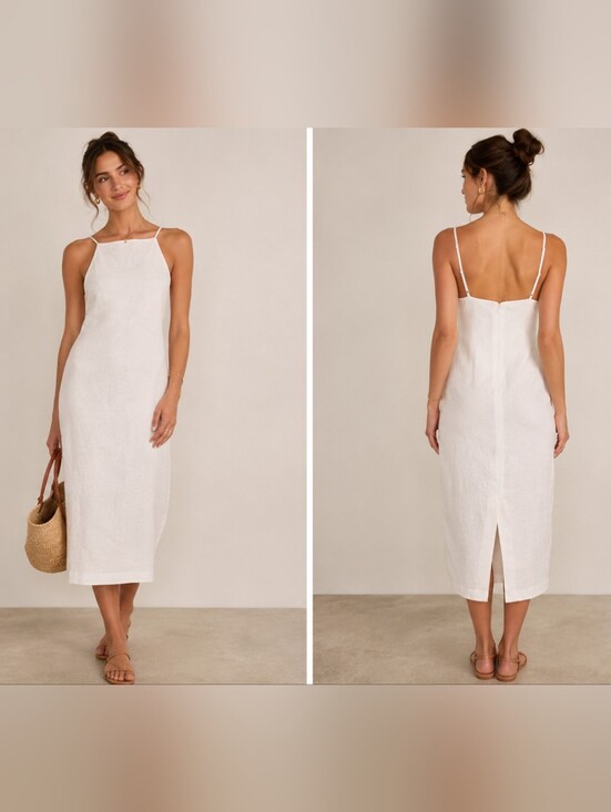 Madewell Dresses & Skirts - Madewell NWT 100% Linen White Midi Dress Size 4 Square Neck Adjustable Straps